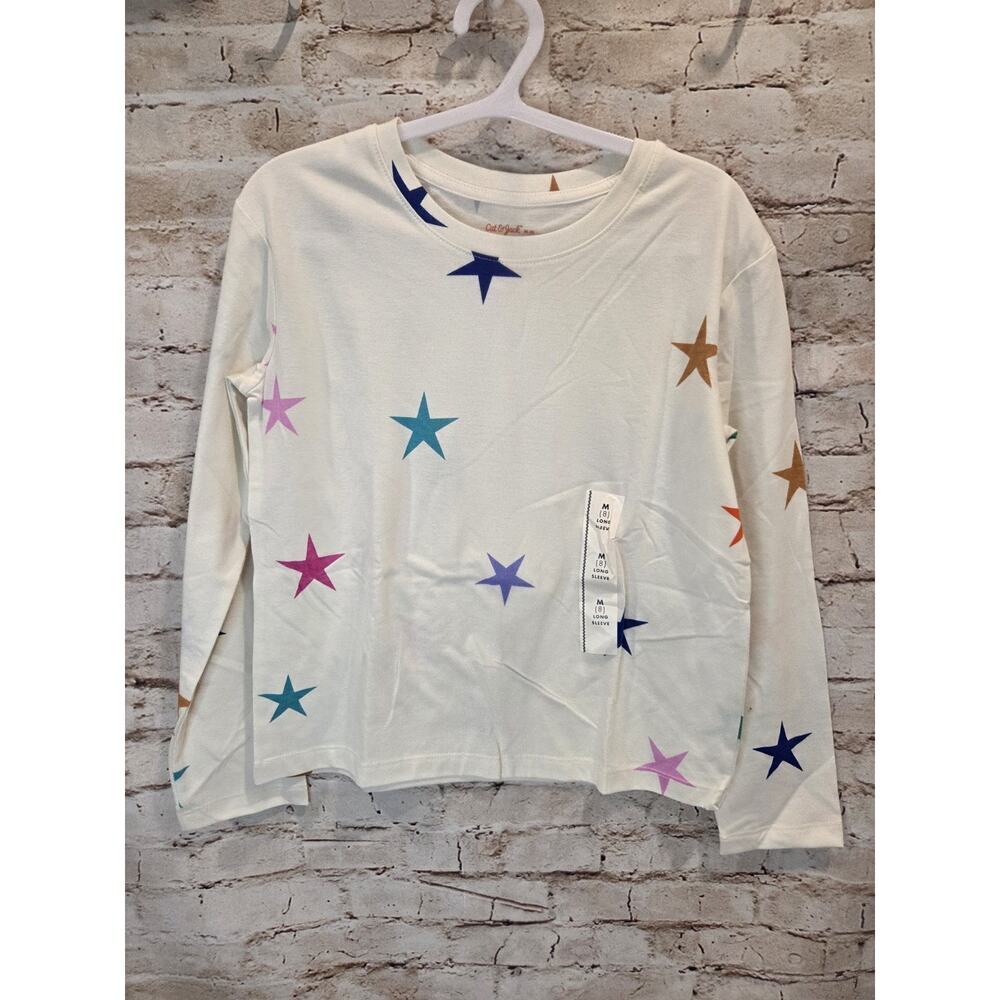 Cat & Jack Girls Long Sleeve Basic Top Size Medium Cream With Stars